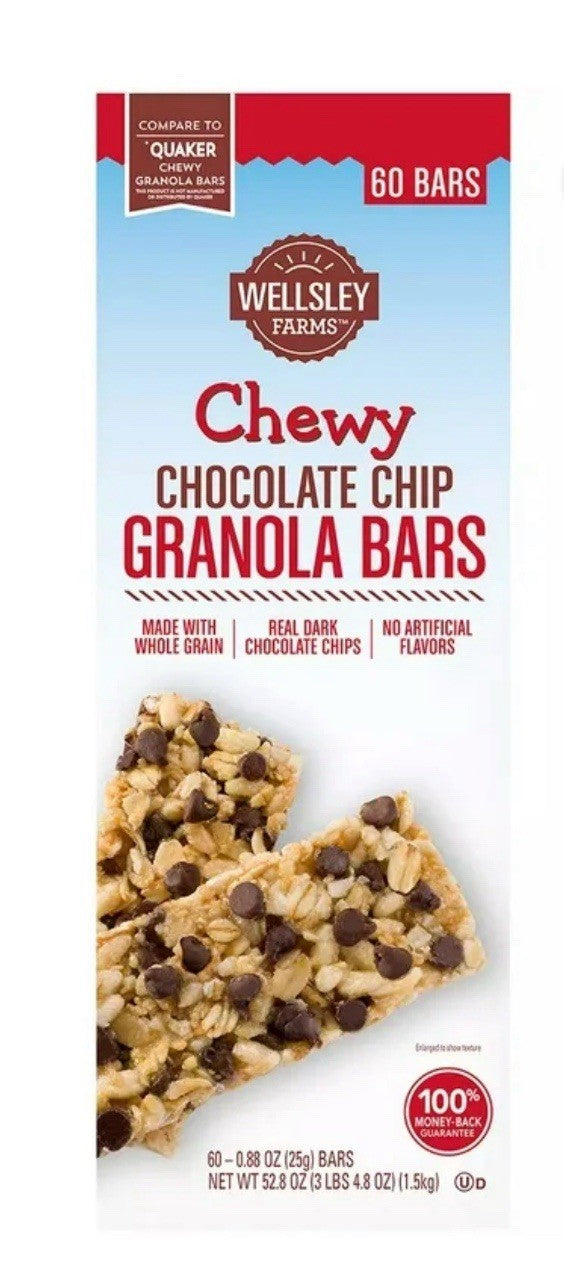 Wellsley Farms Chewy Chocolate Chip Granola Bars, 88 oz, 60 Count - NEW