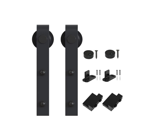 WINSOON J-Shape Sliding Barn Door Hardware Roller Kit, Frosted Black Carbon Steel Hangers